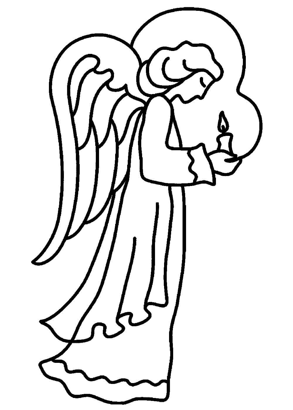 Раскраска ангел девушка со свечей и Церковь