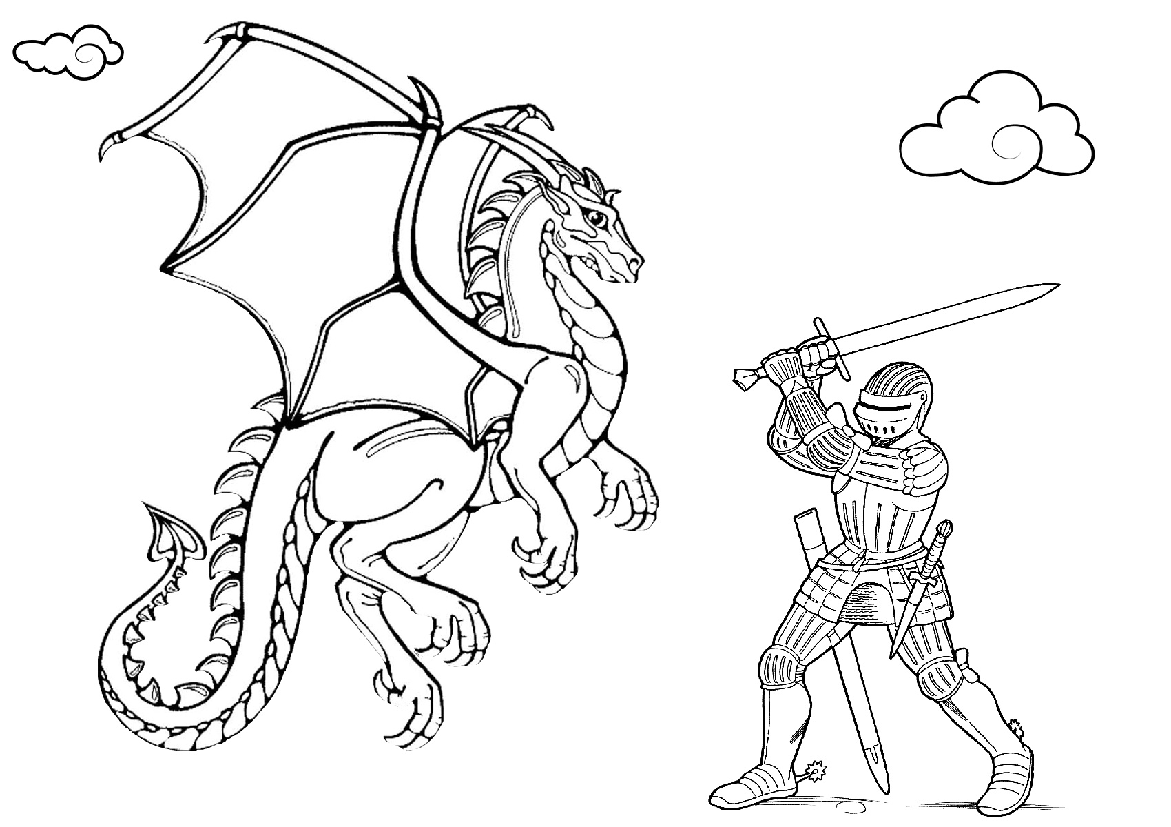 Рыцарь и дракон раскраска для детей