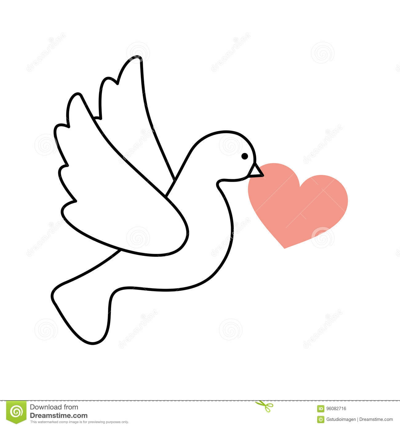 Нарисованный голубь с сердечком
