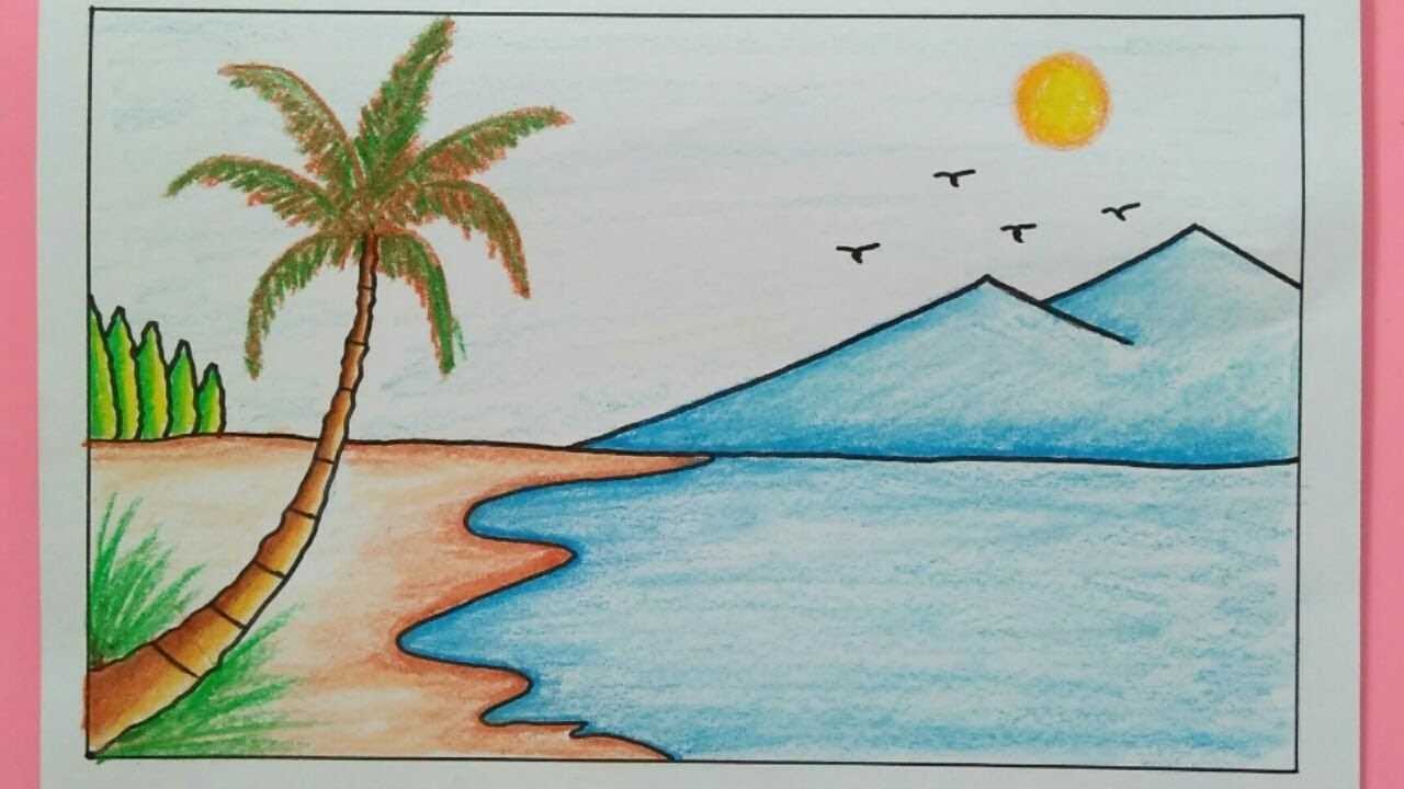 рисунок моря карандашом