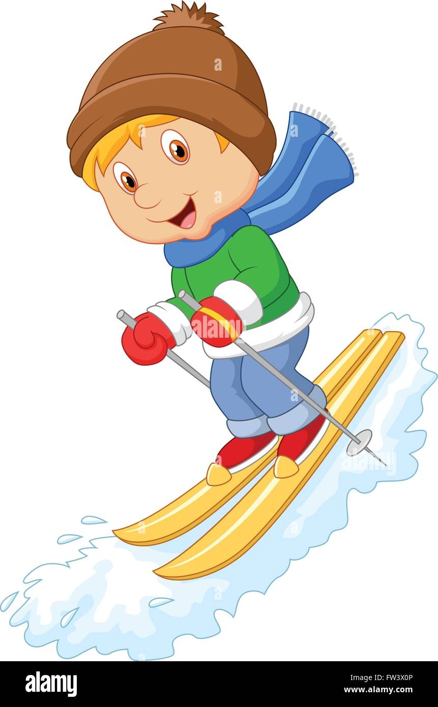Мультяшный ребенок с лыжами