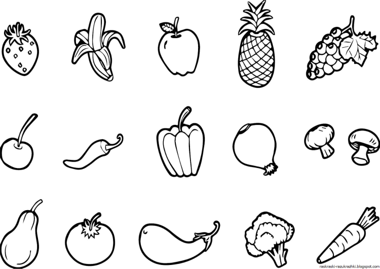 Раскраски онлайн Овощи и фрукты бесплатно