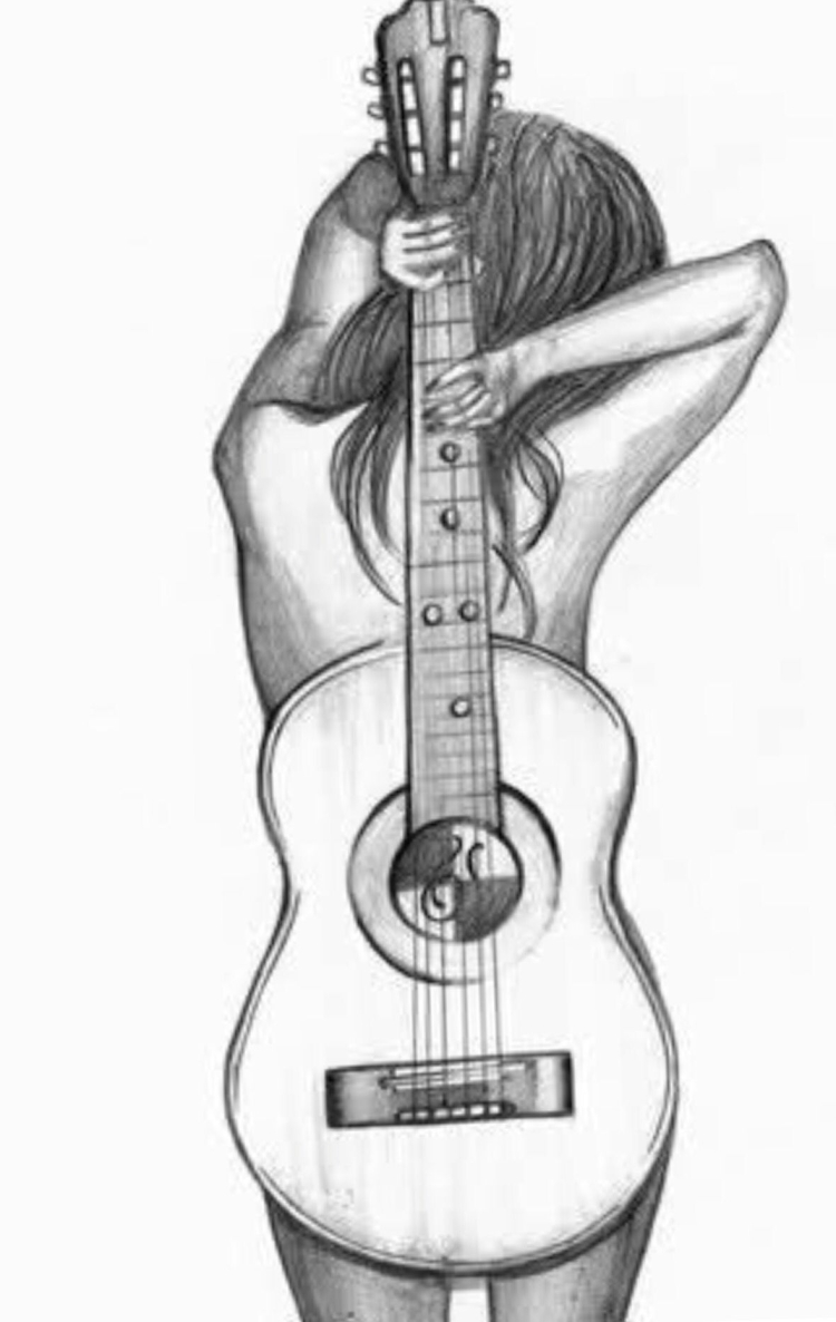 Девушка с гитарой карандашом