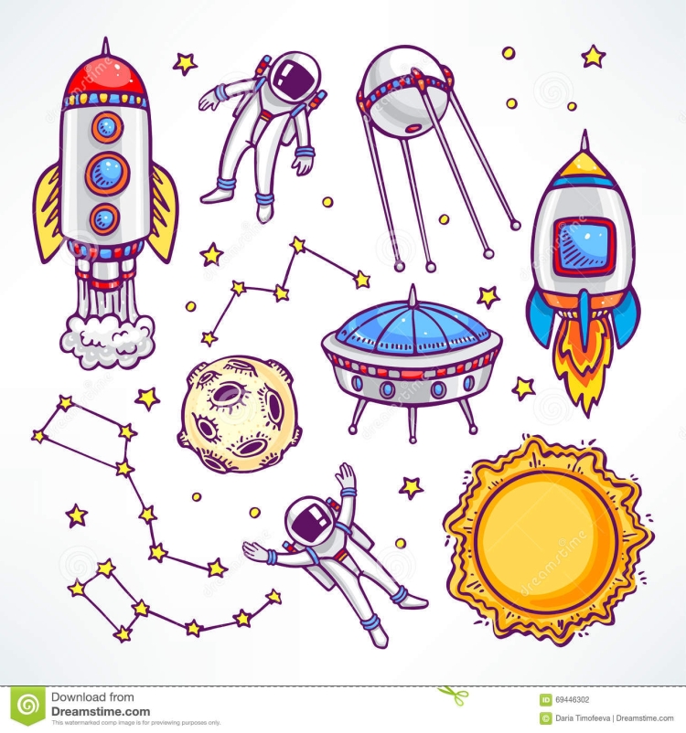 Космос рисунок с космонавтом и ракетой