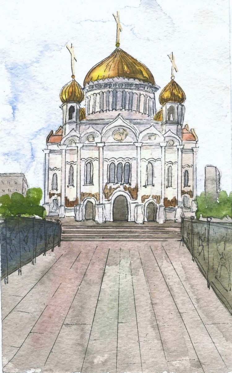 Рисунок церкви в москве