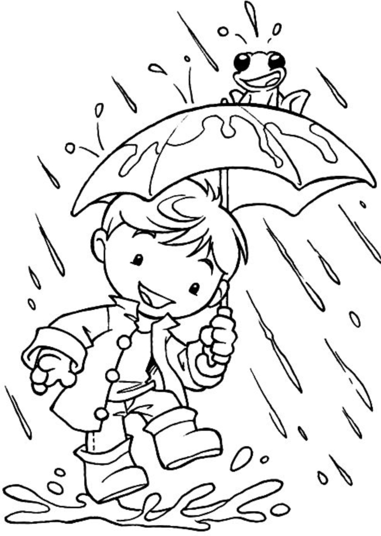 Мальчик под зонтом раскраска