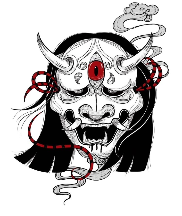 Японские маски демонов эскизы - 65 фото