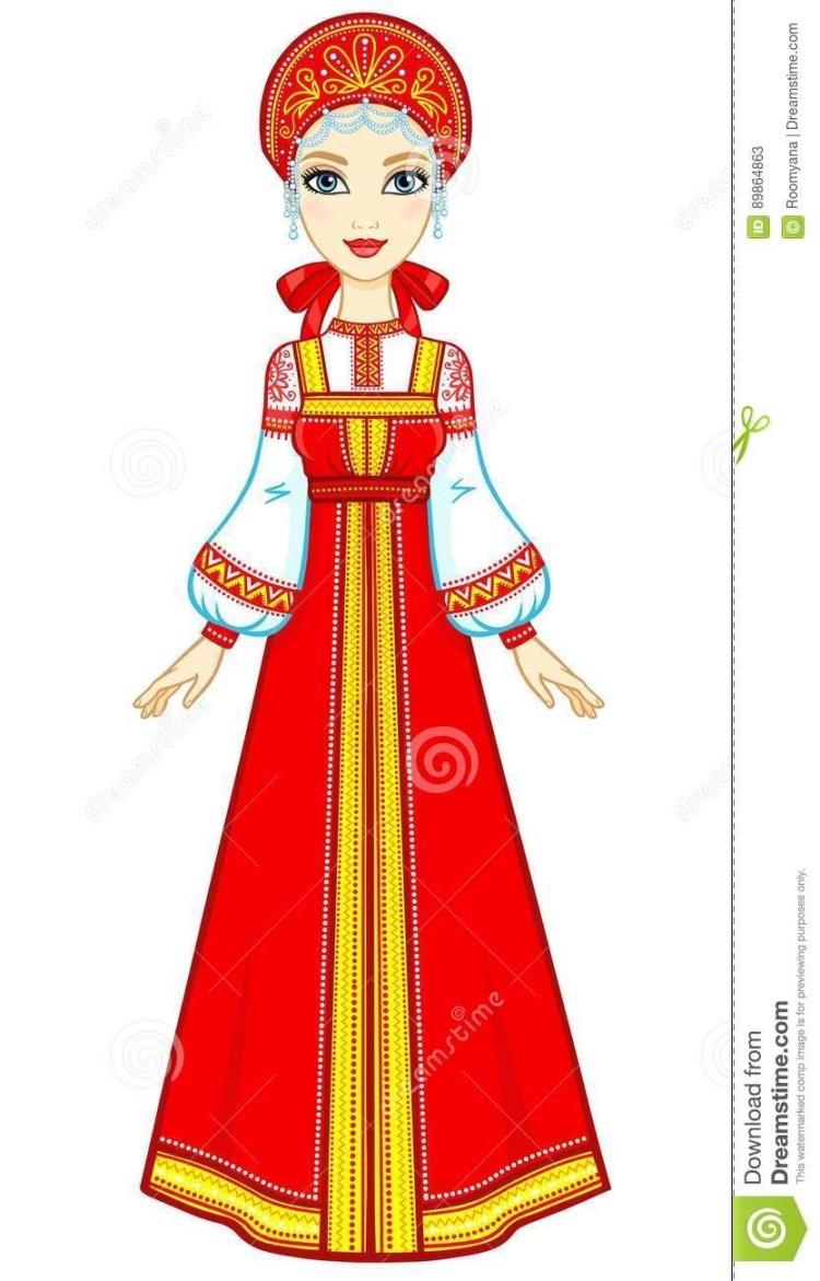 Женщина в русском народном костюме рисунок