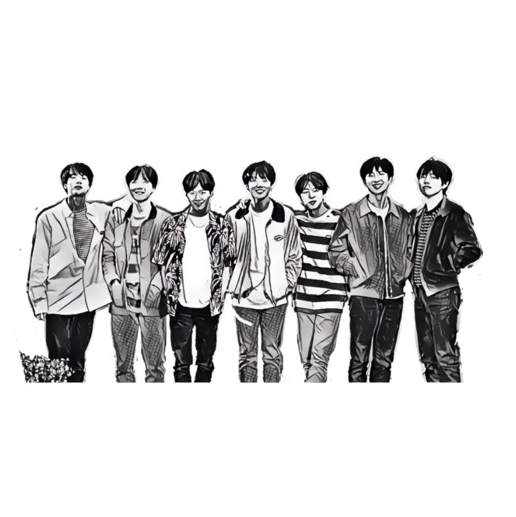 BTS ot7 чб. БТС эйфория рисунок. Наклейки БТС чб. BTS Stickers ot7.