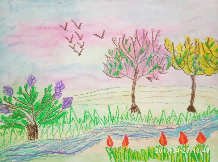 Как нарисовать весенний пейзаж | РИСУНКИ | Дзен