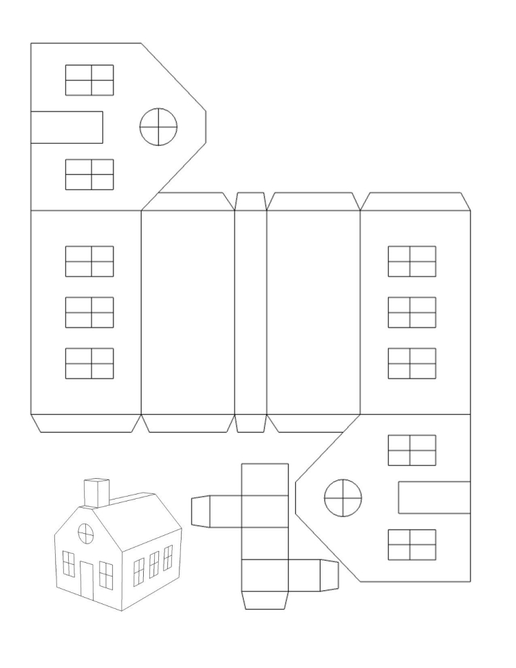 Схема картонного домика для вырезания распечатать