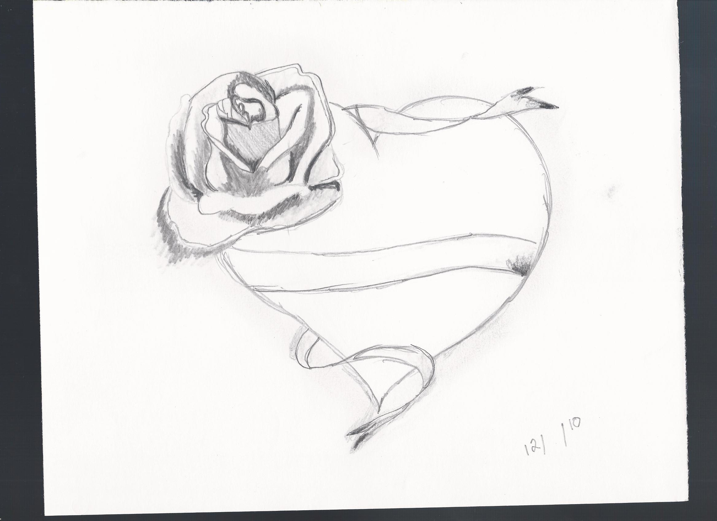 Лёгкие рисунки сердце с розами карандашом