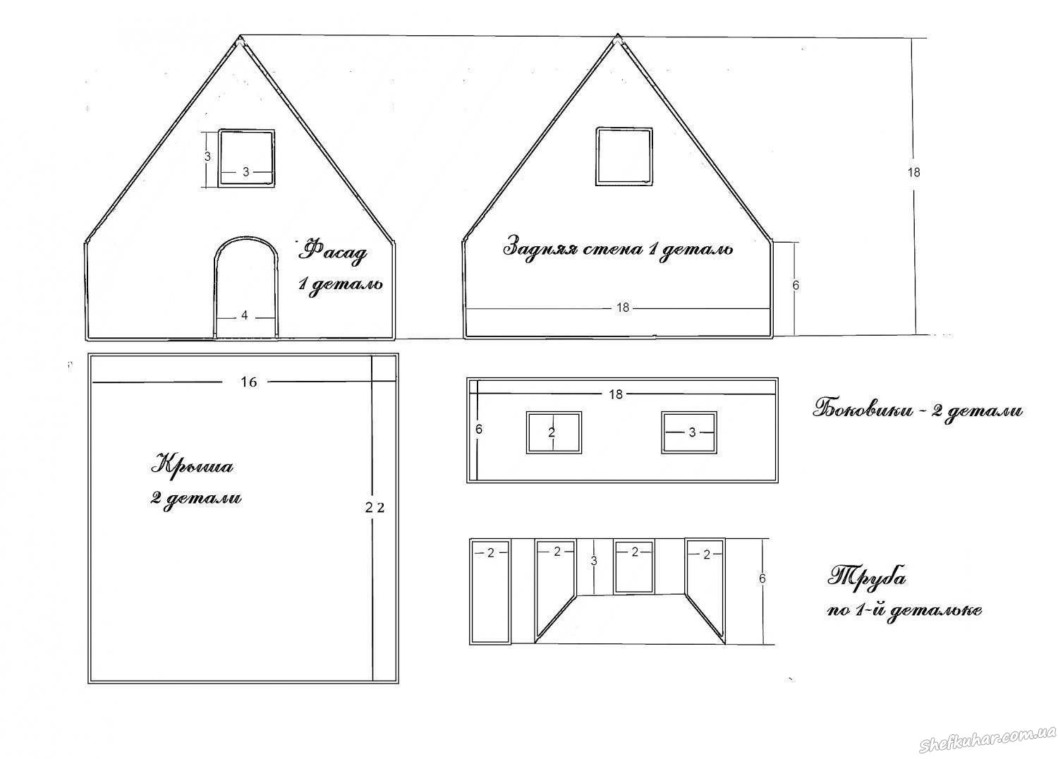 Схема пряничного домика с размерами