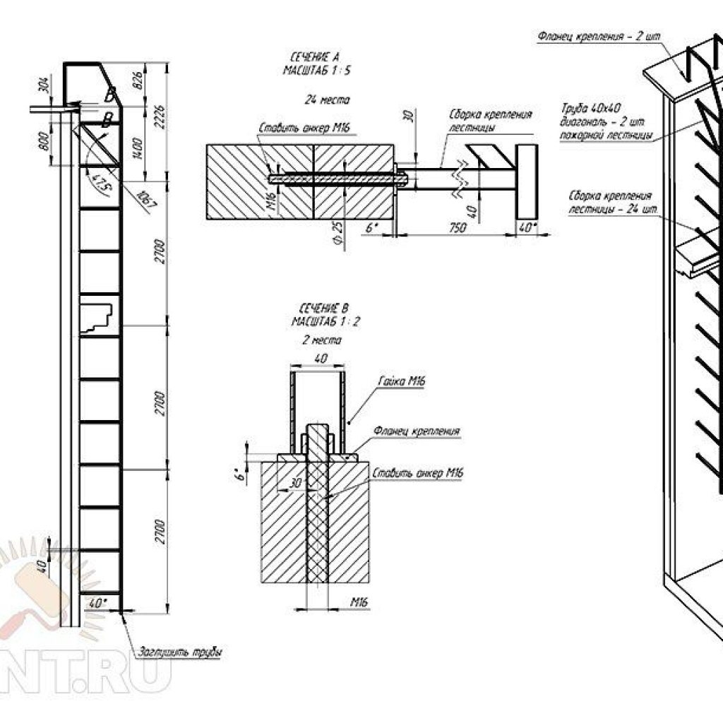 Пожарная лестница наружная чертеж ГОСТ Р 53254-2009