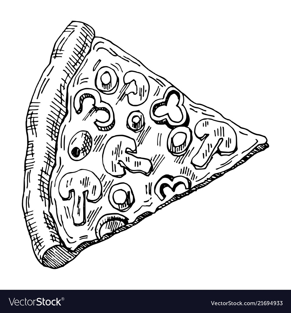 Кусок пиццы черно белый