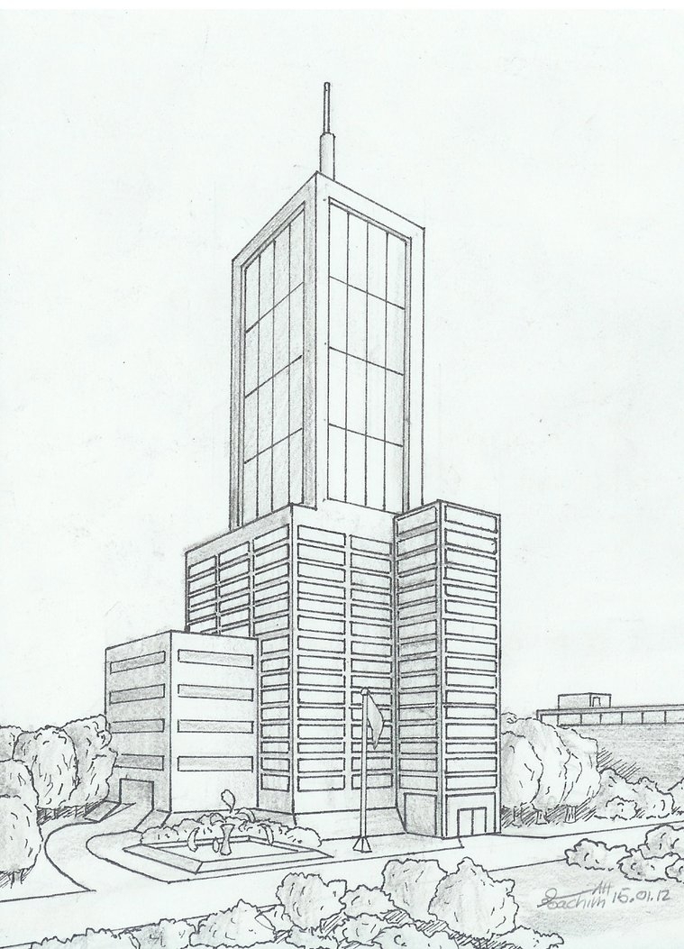 Рисунок карандашом многоэтажного дома - 46 фото
