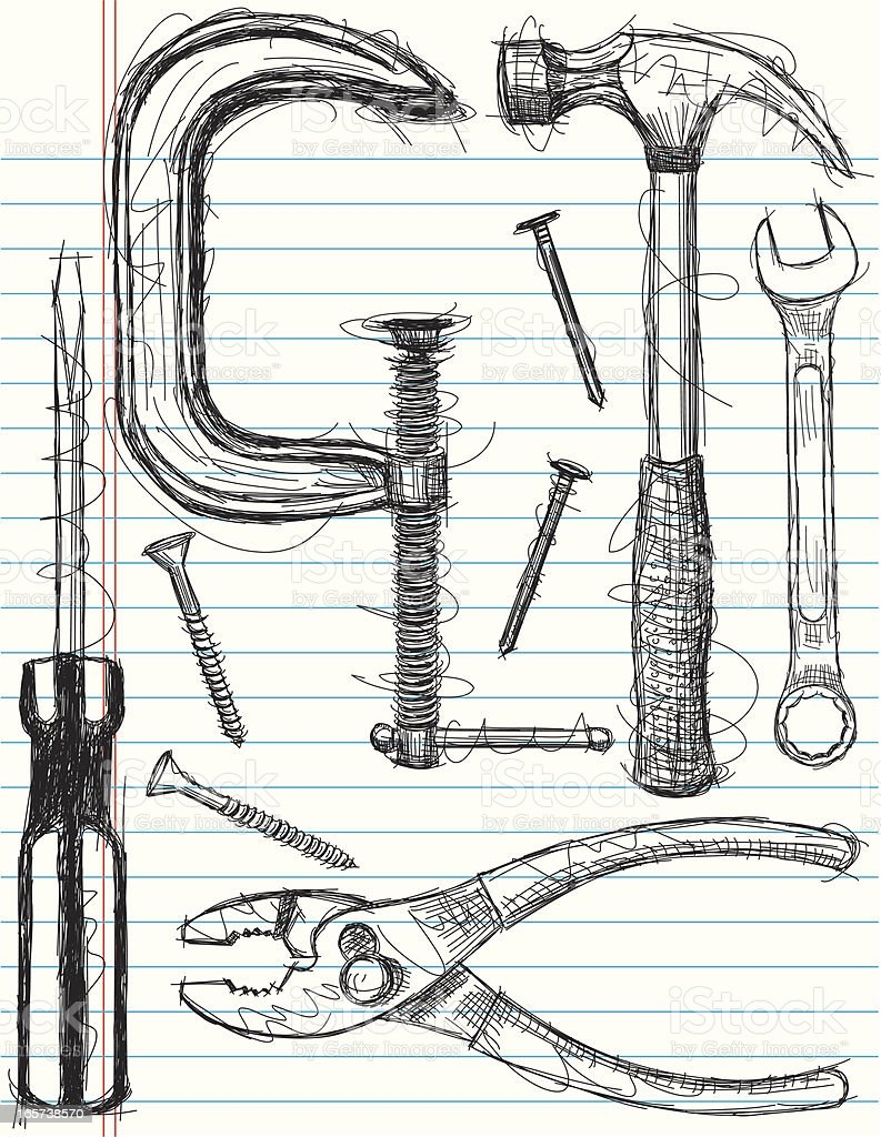 Строительные инструменты рисунок карандашом