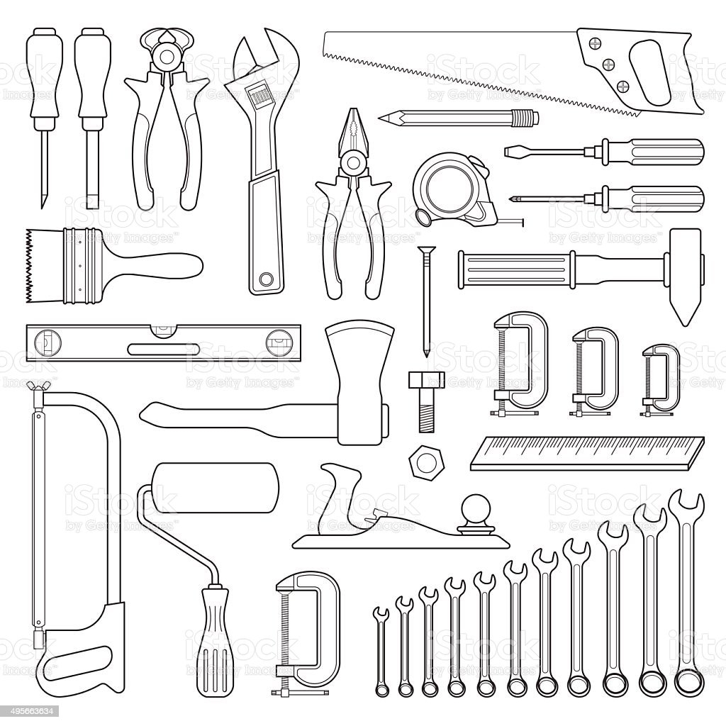 Строительные инструменты рисунок карандашом