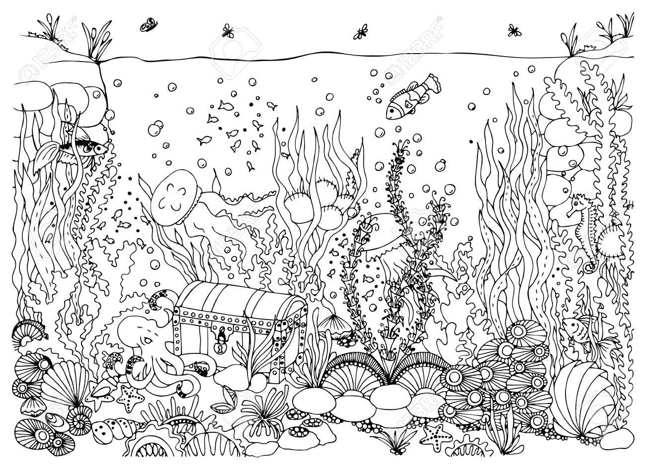 Раскраски для взрослых подводный мир