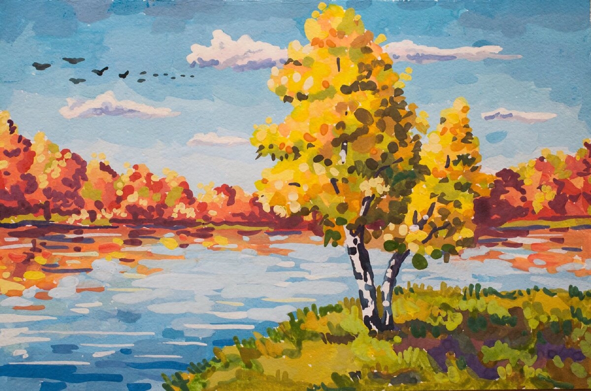 Осенний пейзаж. Как нарисовать осень. Мастер-класс по живописи маслом для начинающих