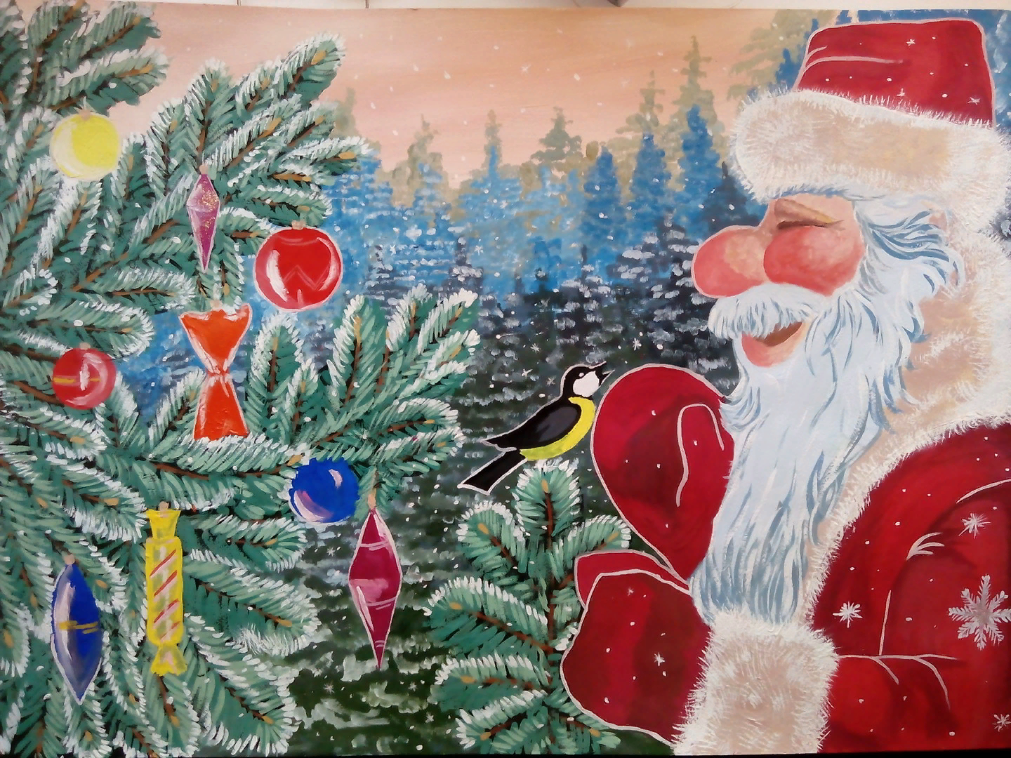 Деда мороза 2 класс. Рисунки на новый год. Детские новогодние рисунки. Рисование новый год. Новогодние рисунки красками.
