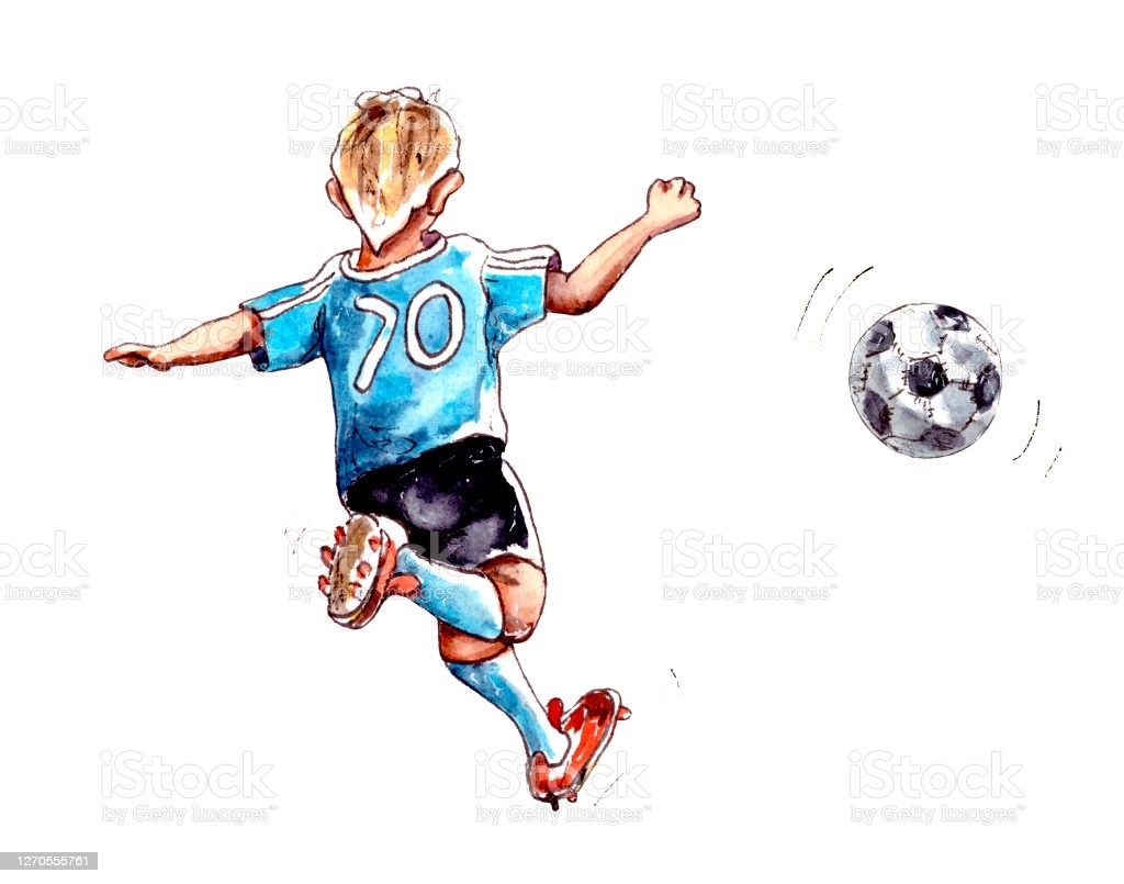 Ребенок в синей форме футболист рисунок