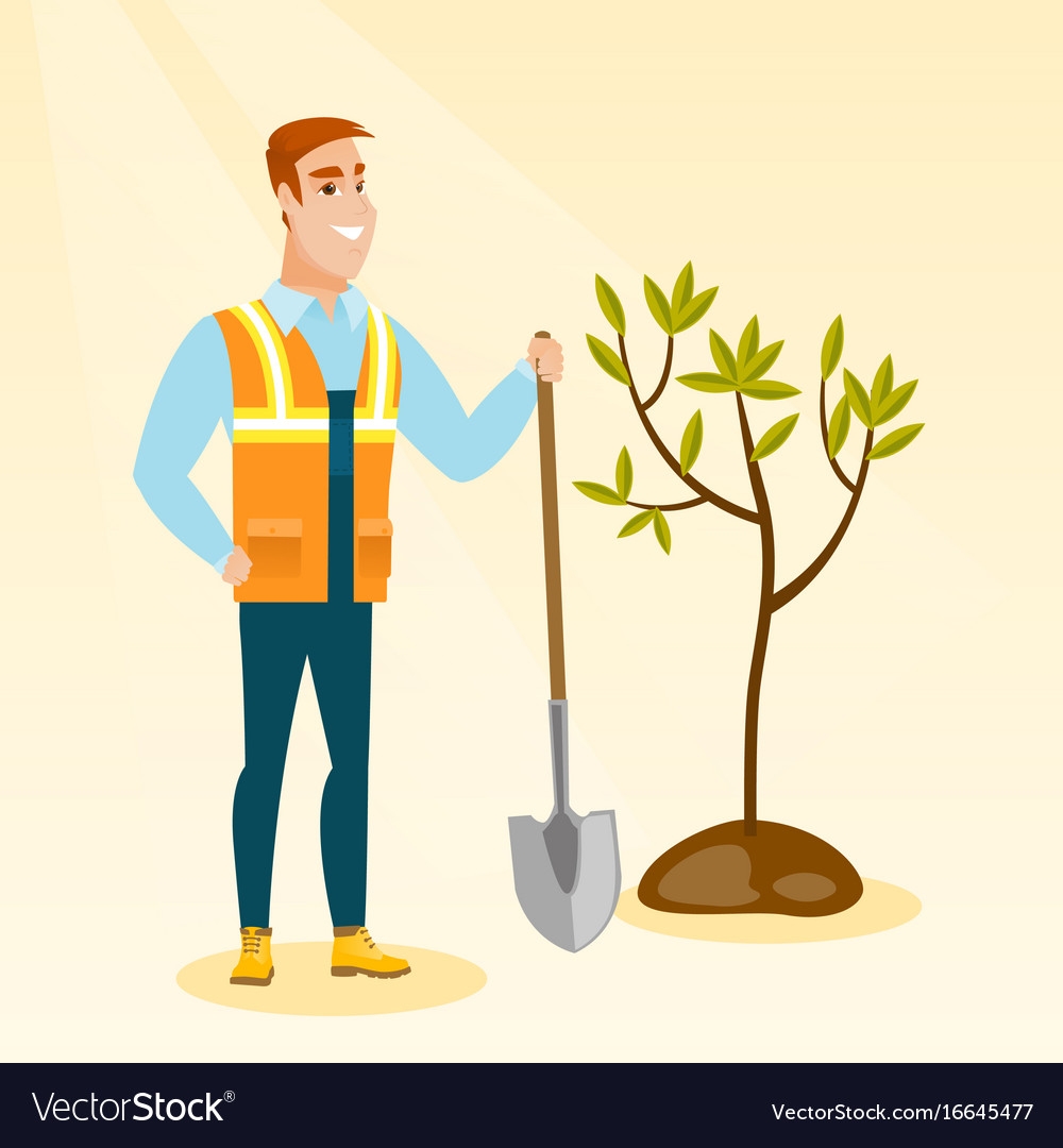 Человек с лопатой и деревом