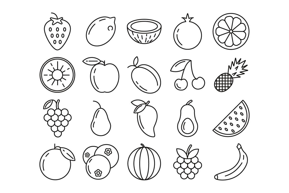 Распечатать картинки фруктов. Контур фруктов. Овощи и фрукты контур. Фрукты вектор. Фрукты черно белые.