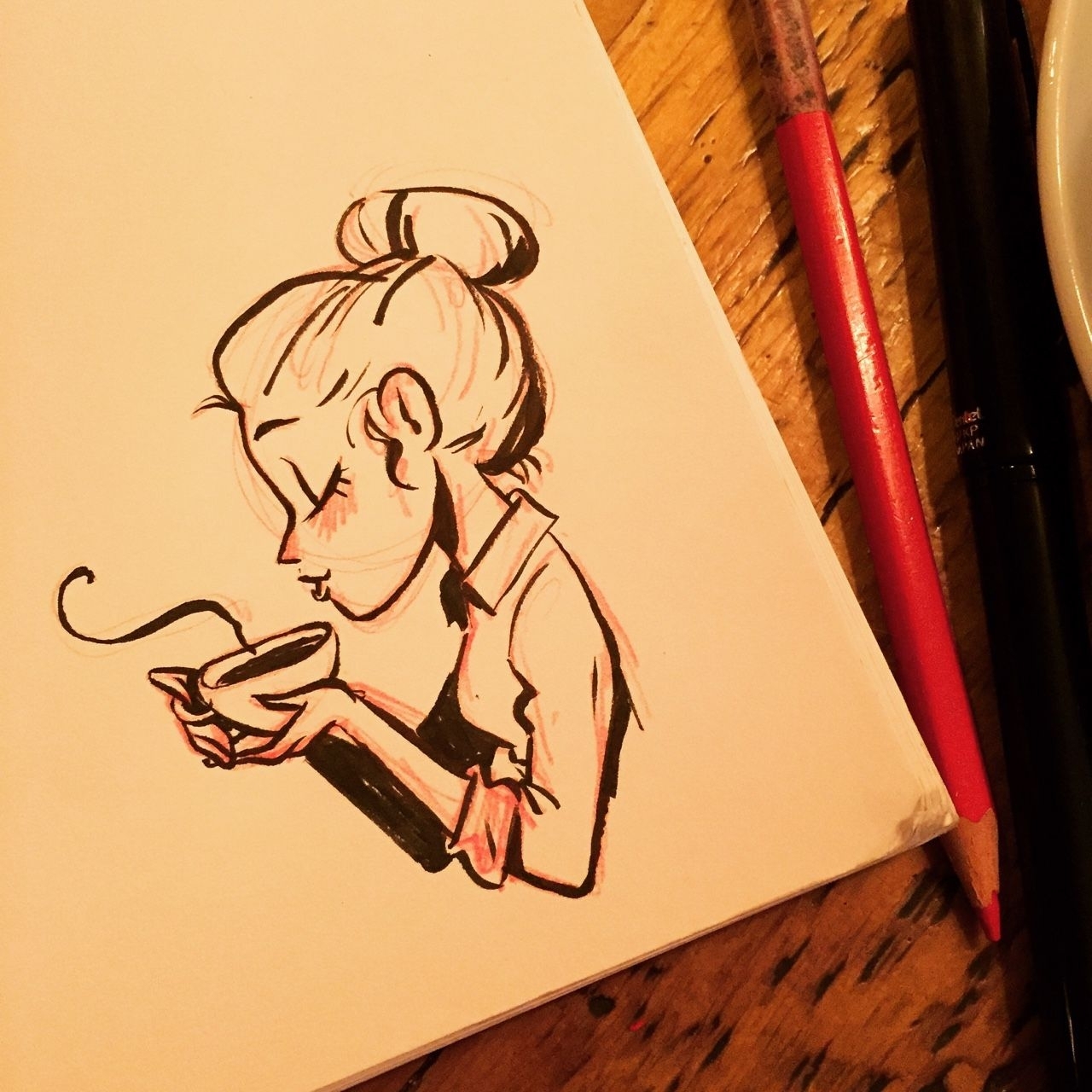 Скетч девушка с кофе