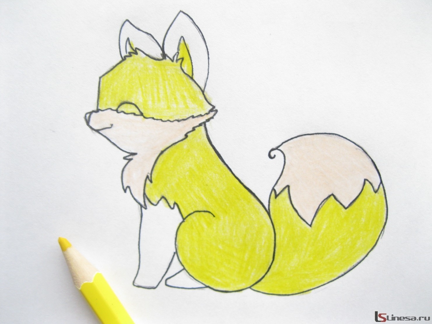 Детский рисунок лисы карандашом