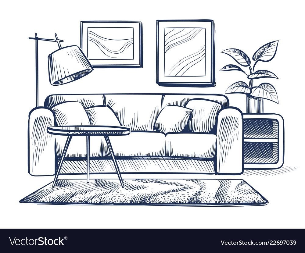 Эскиз комнаты с диваном