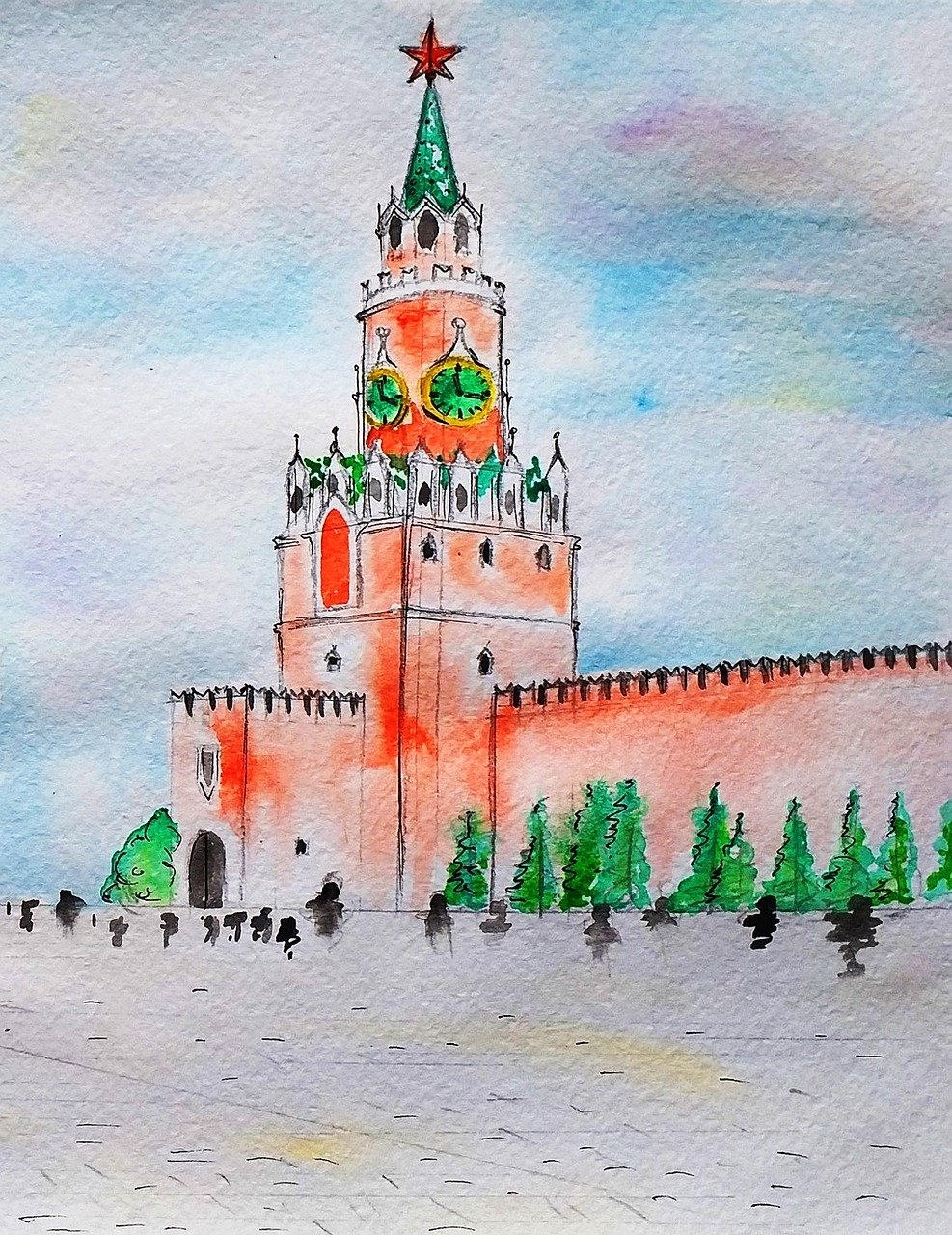 Раскраска Спасская башня Кремля для детей