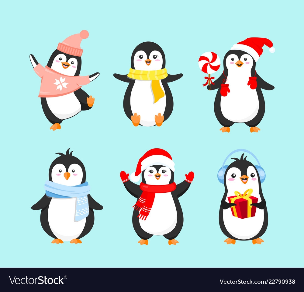 Пингвины на новый год рису