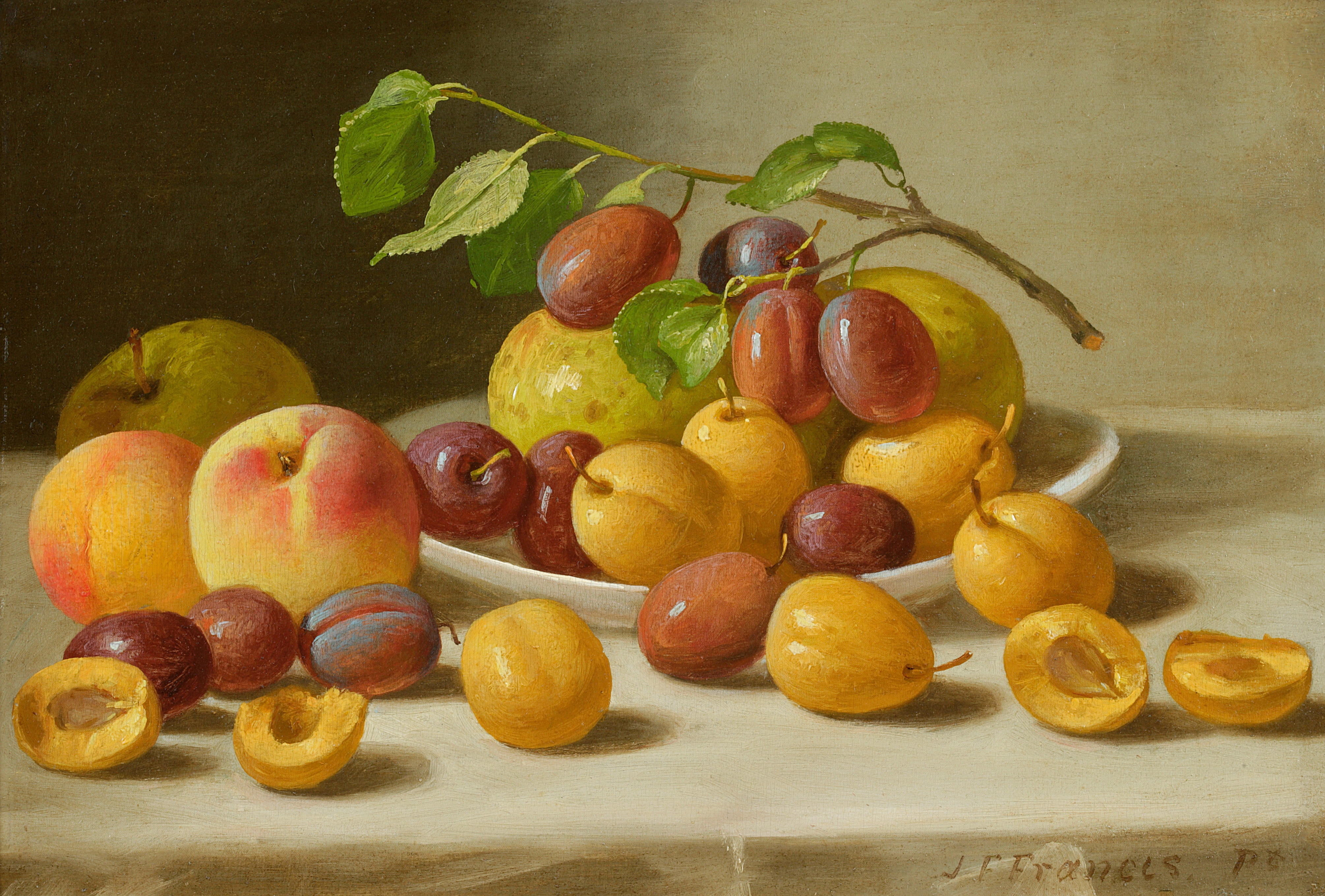 2 12 всех фруктов составляют персики. Американский художник Джон Францис. Джон Фрэнсис 1808-1886. Натюрморт Джон ф. Фрэнсис. Художник Джордж Форстер.