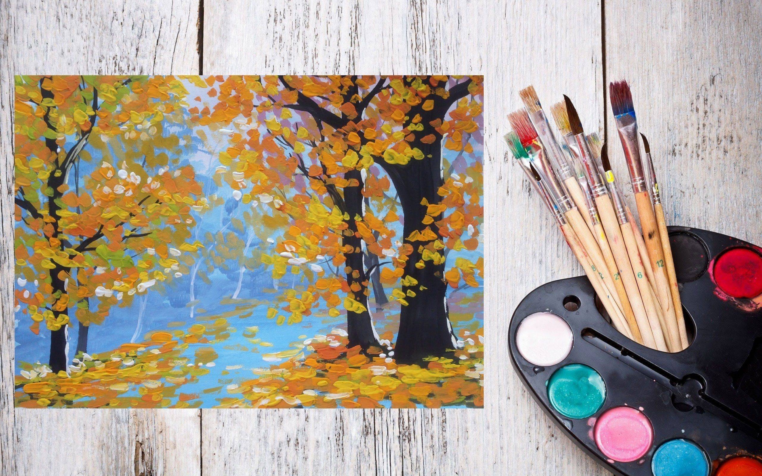 Осенний пейзаж гуашью. Поэтапное рисование для детей | Пейзажная живопись, Осенний пейзаж, Пейзажи