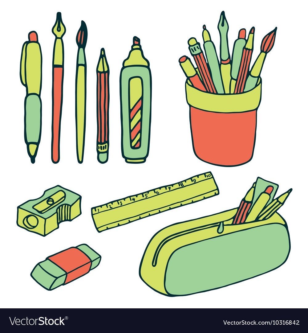 Ручка, карандаш, пенал, линейка