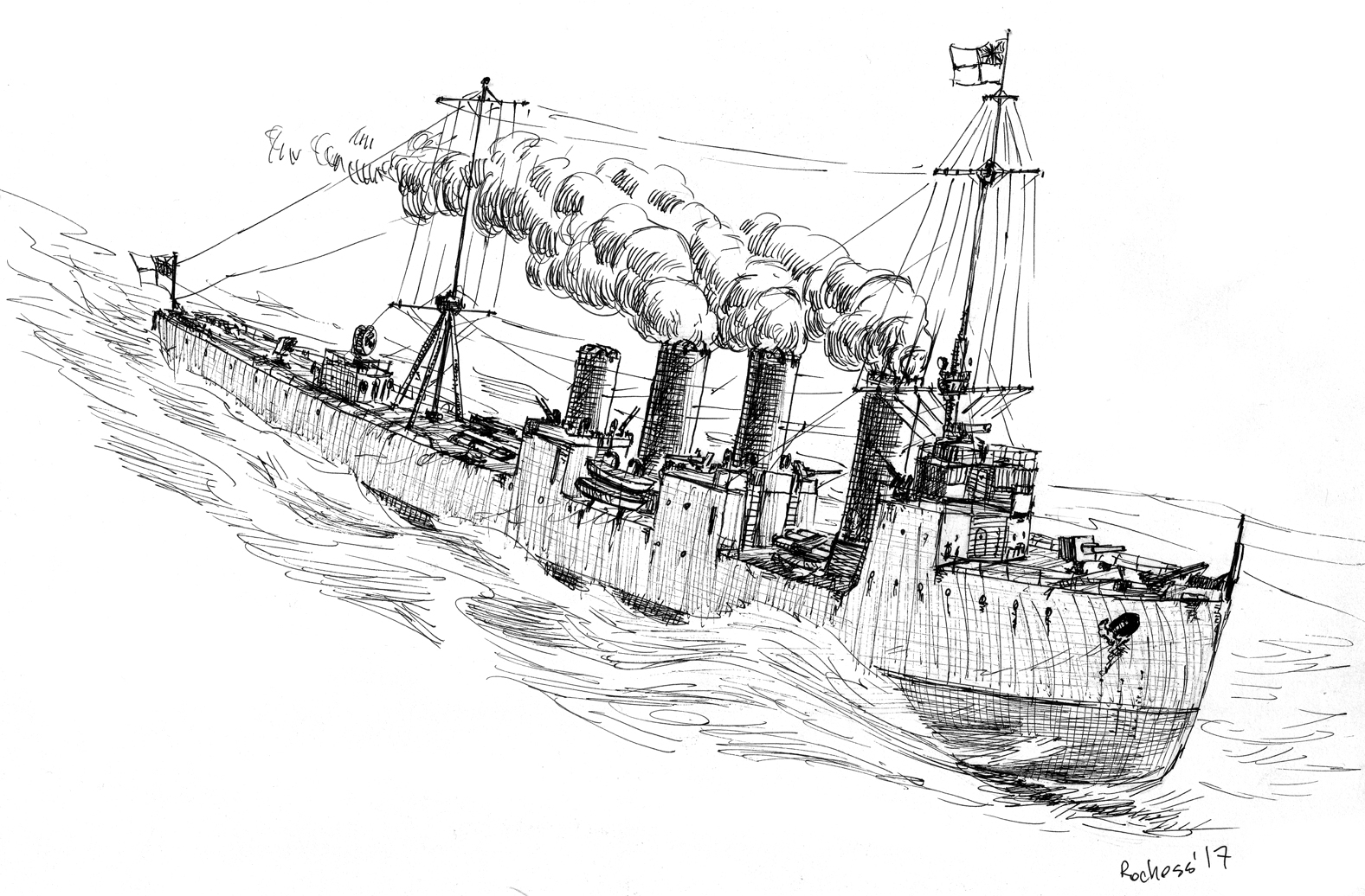 Аврора военный корабль карандашом