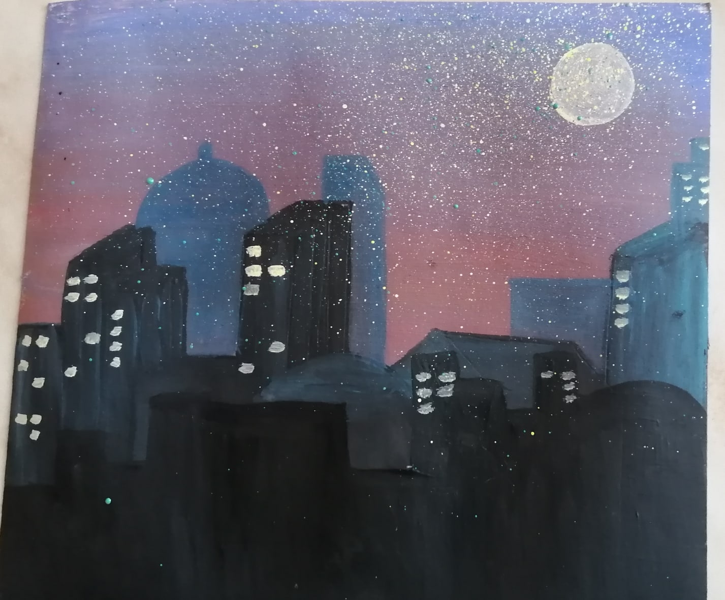 Ночной город для детей рисование