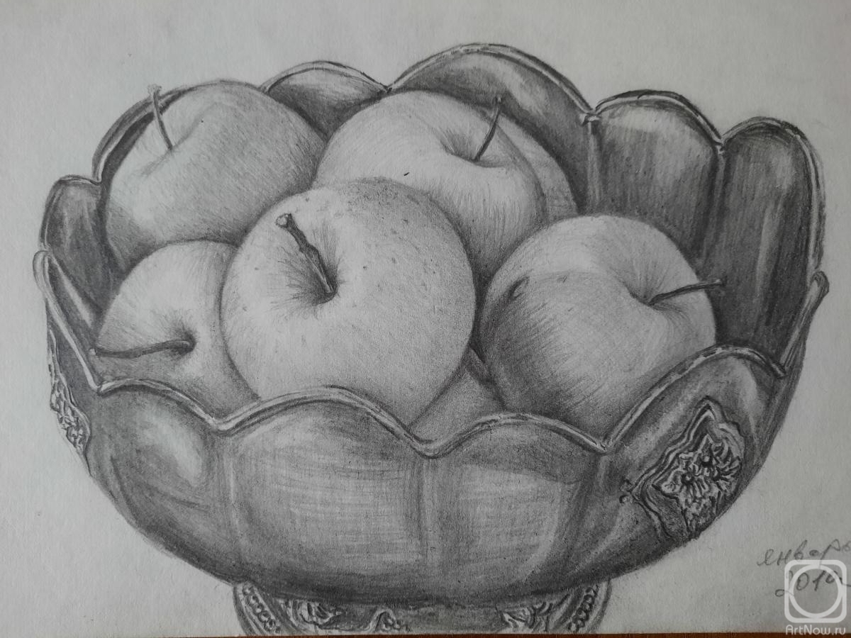 Натюрморт корзина с фруктами карандашом
