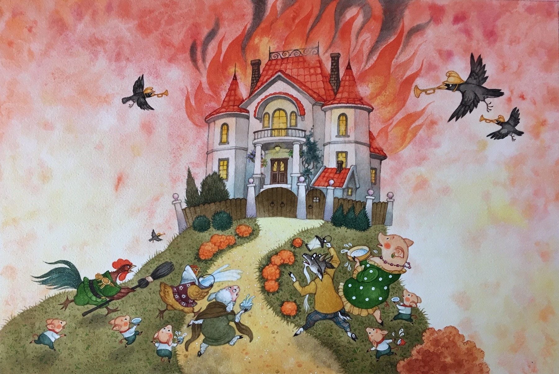 Кошкин дом Маршак иллюстрации пожар