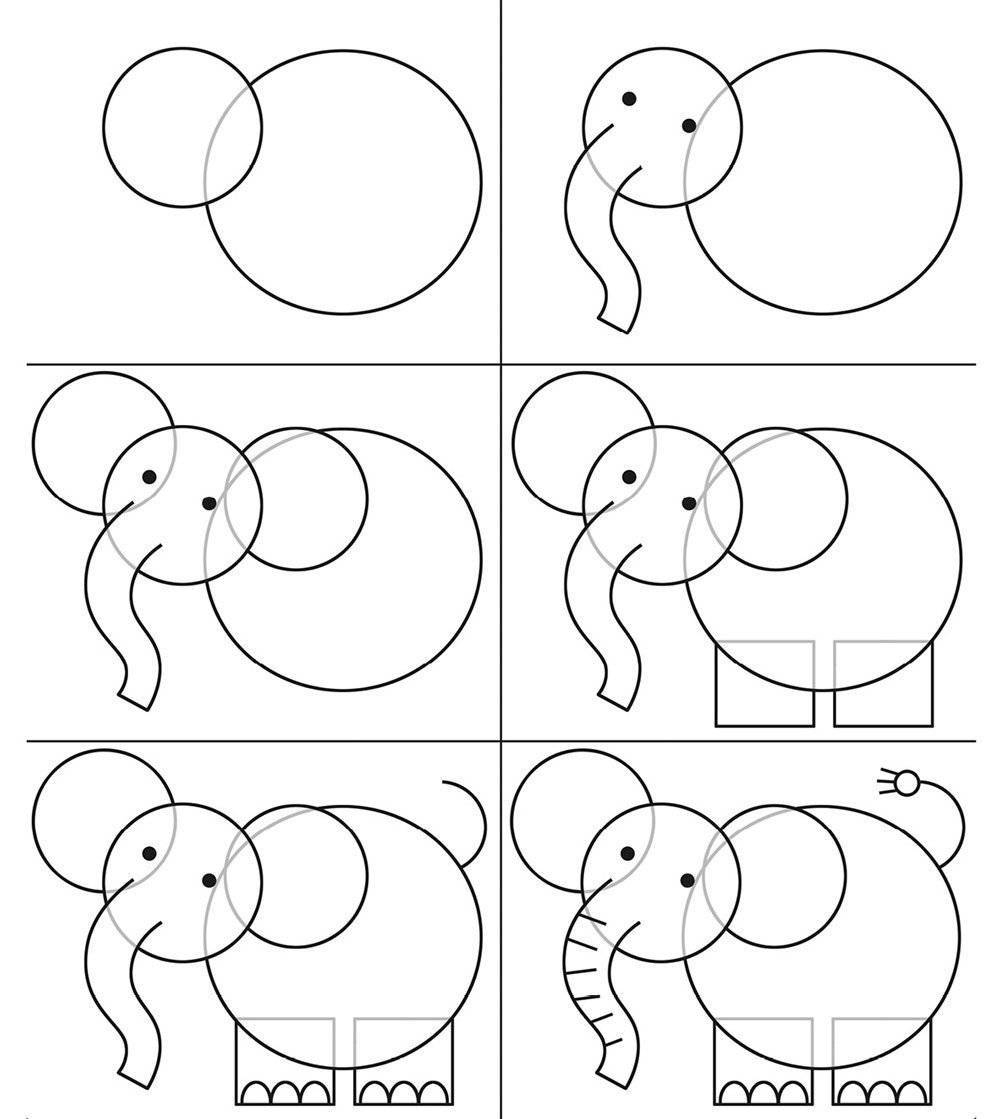 Как нарисовать слона поэтапно карандашом: простые варианты рисунка (67 фото)