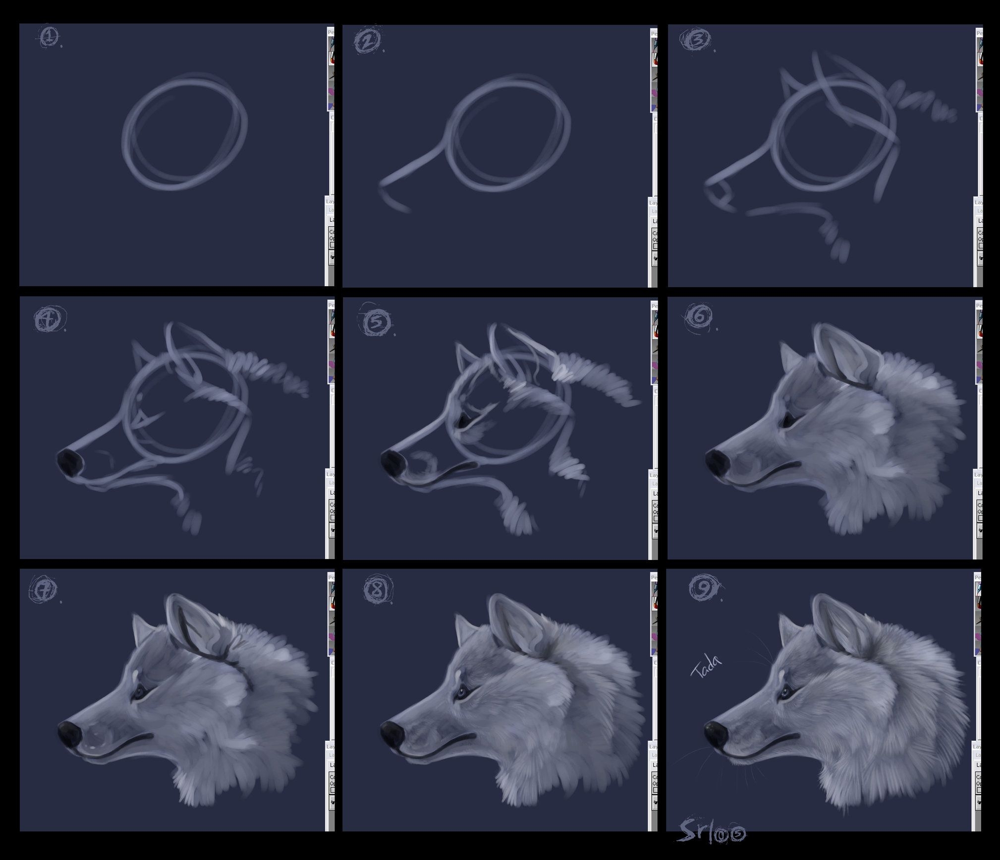 Туториал по рисованию головы волка