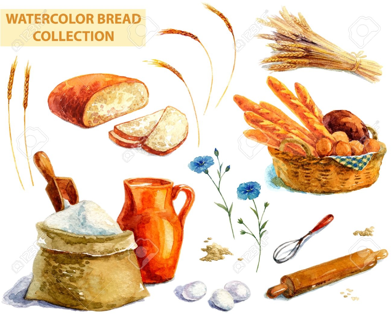 Хлеб рисунок акварелью