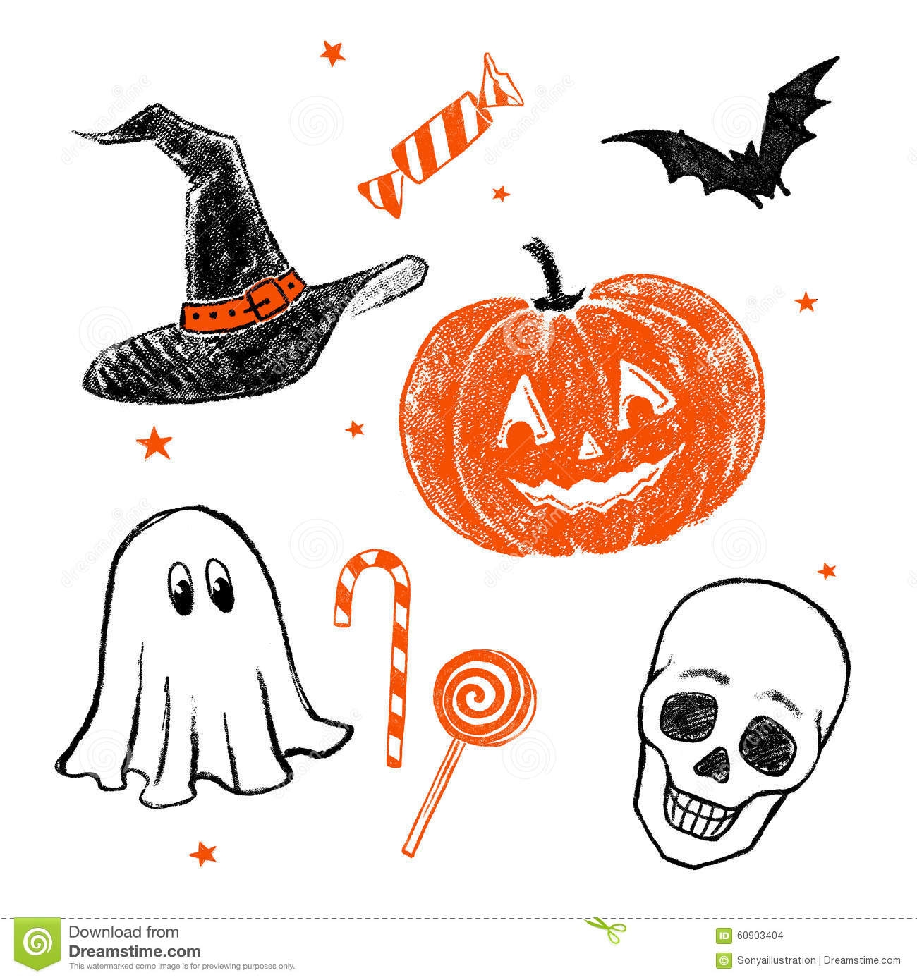Нарисовать на Хэллоуин разные предметы
