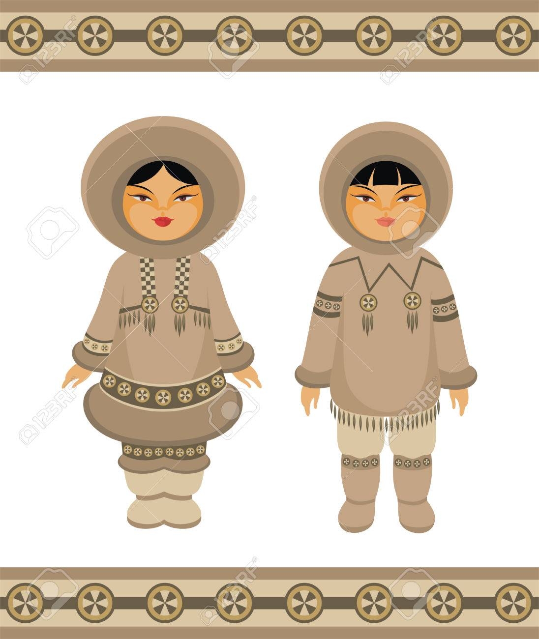 Эскимосские дети в национальных костюмах рисунок