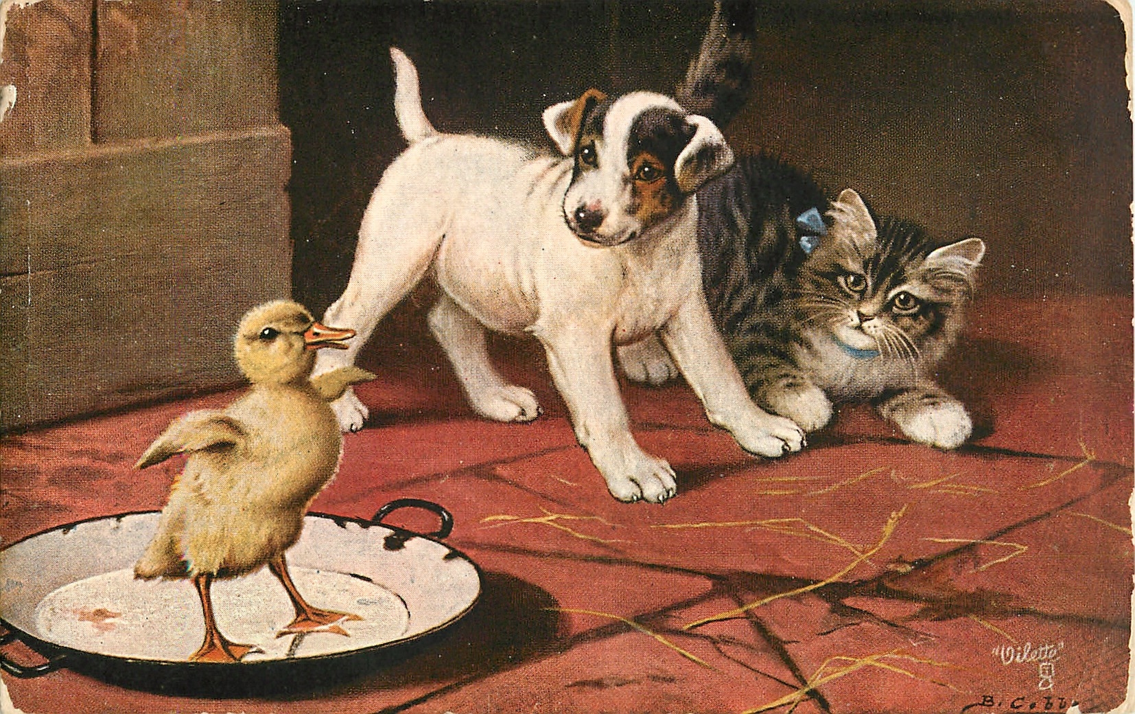 Cat duck. Кошки и собаки в живописи. Щенок и утенок. Котенок и утенок. Утята и собака.