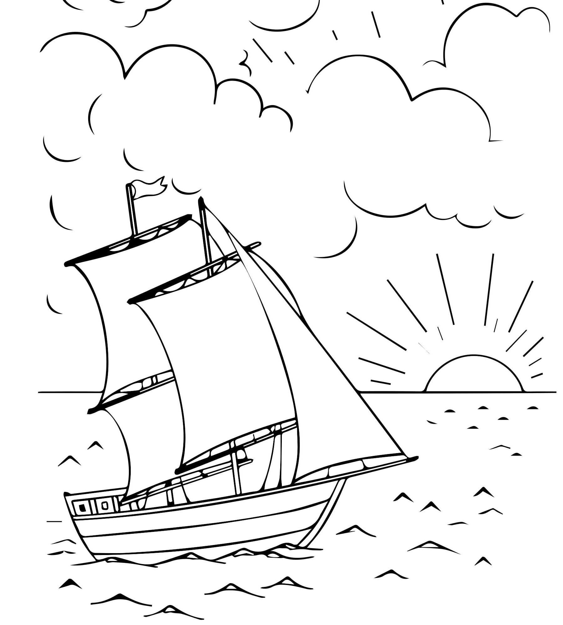 Раскраска Корабль с парусами для мальчиков детей малышей распечатать бесплатно или скачать