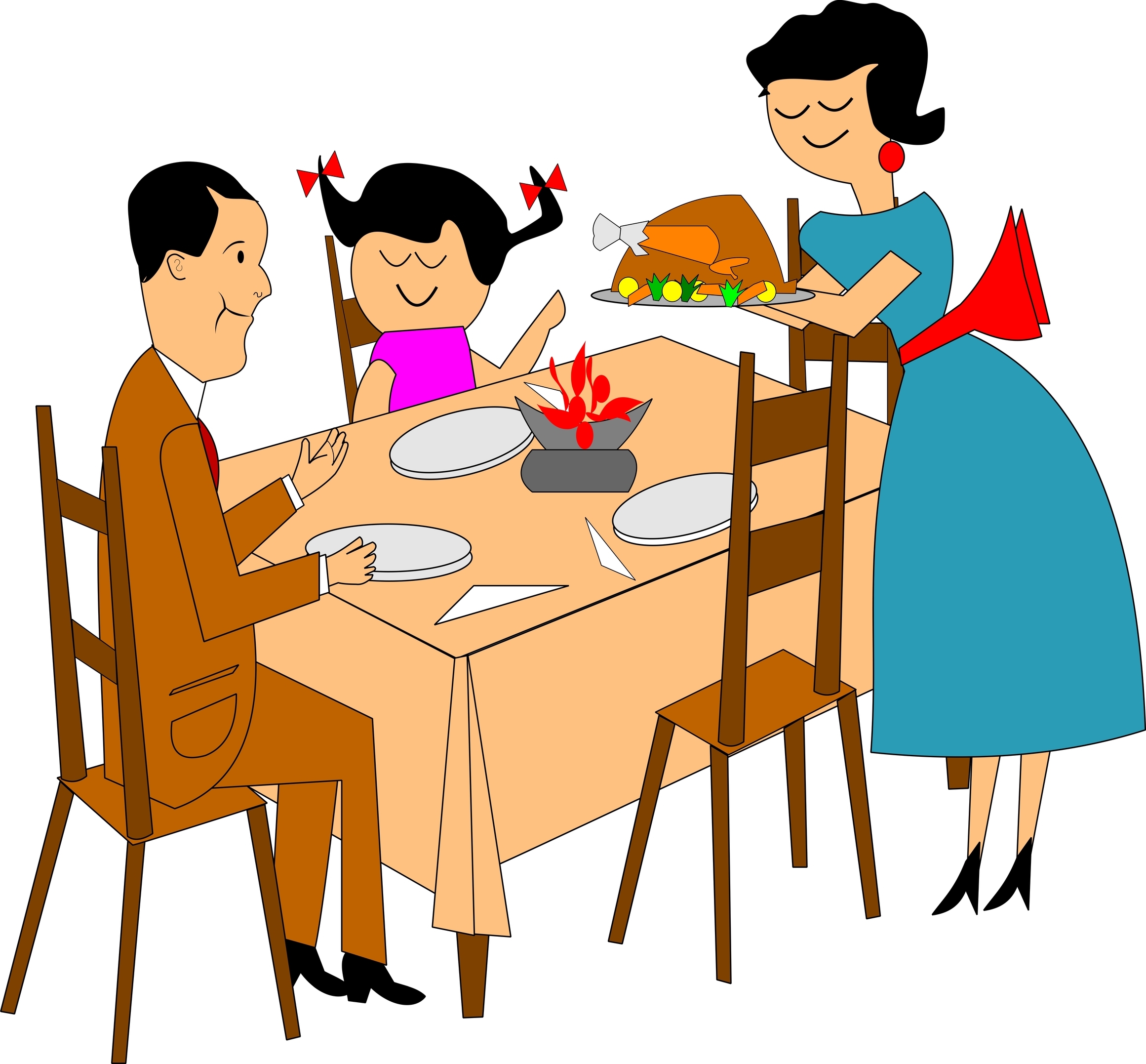 Три человека обедают за столом