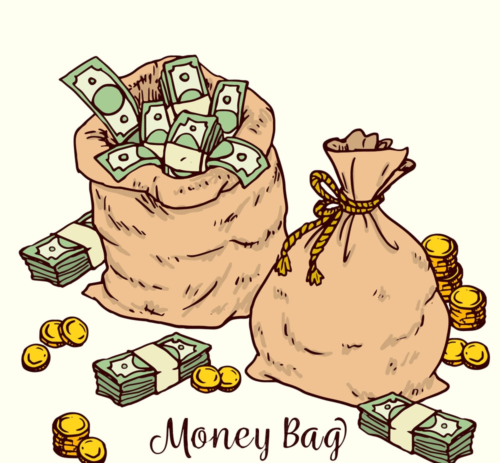 Нарисовать мешок с деньгами
