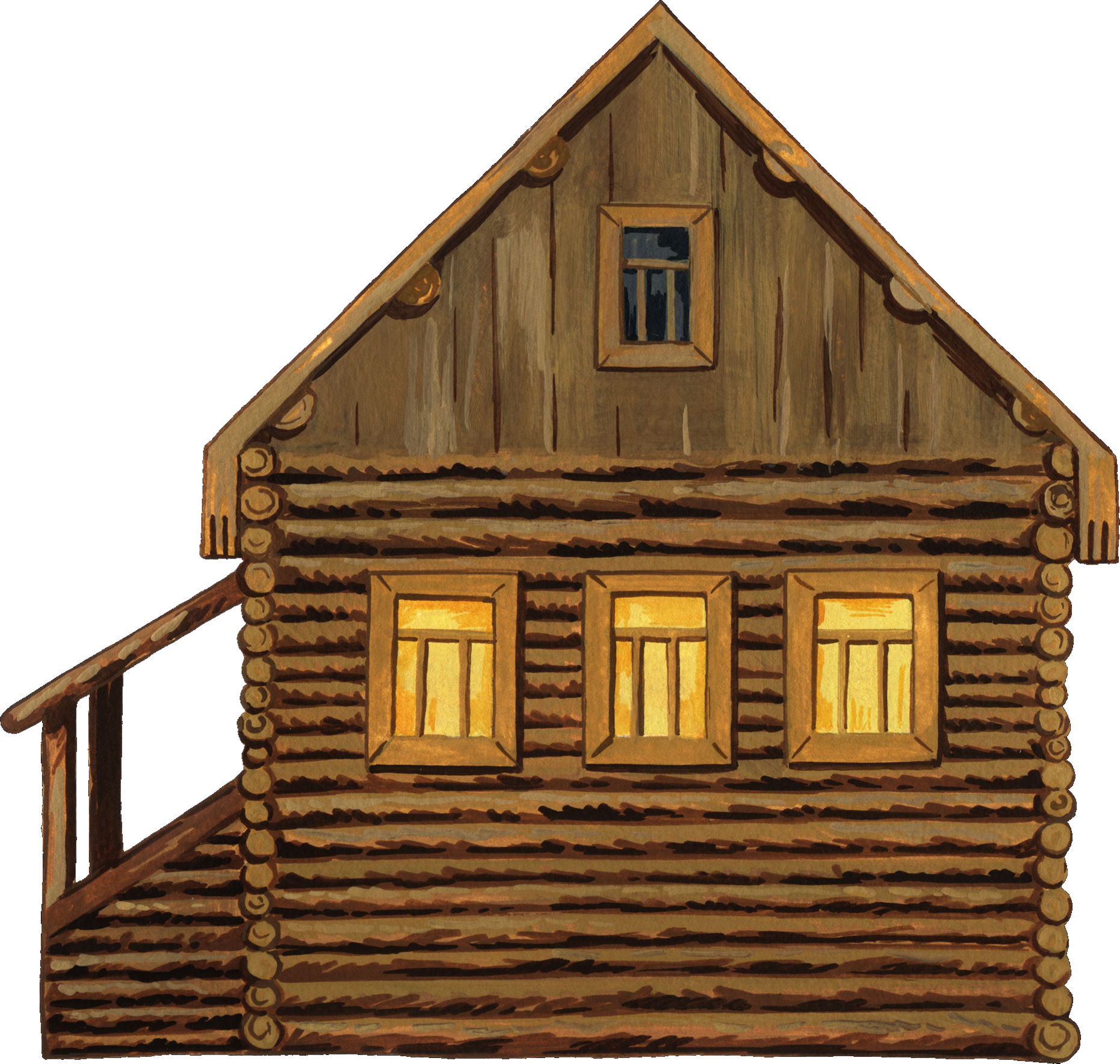 Стоят три дома деревянный